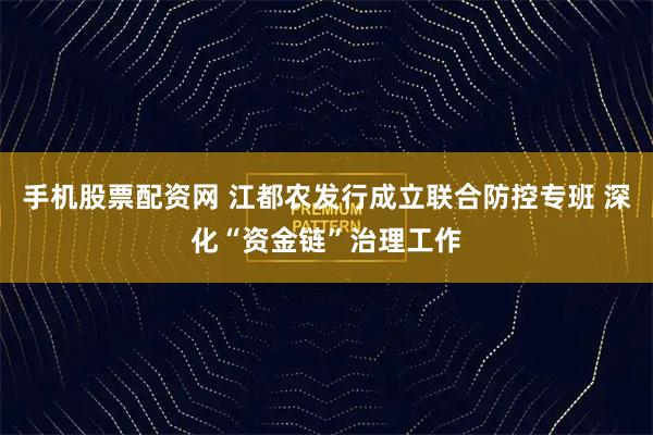 手机股票配资网 江都农发行成立联合防控专班 深化“资金链”治理工作