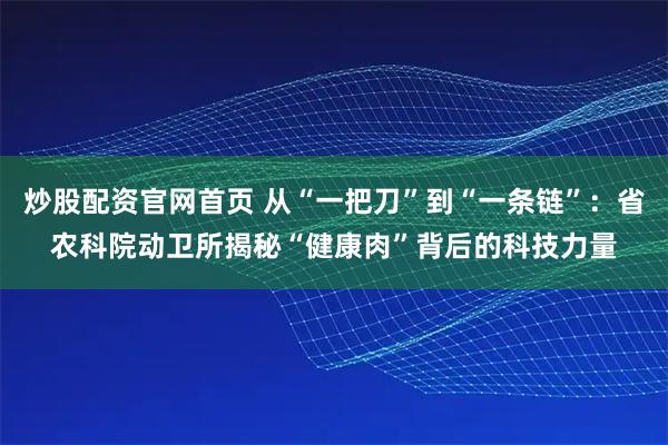 炒股配资官网首页 从“一把刀”到“一条链”：省农科院动卫所揭秘“健康肉”背后的科技力量